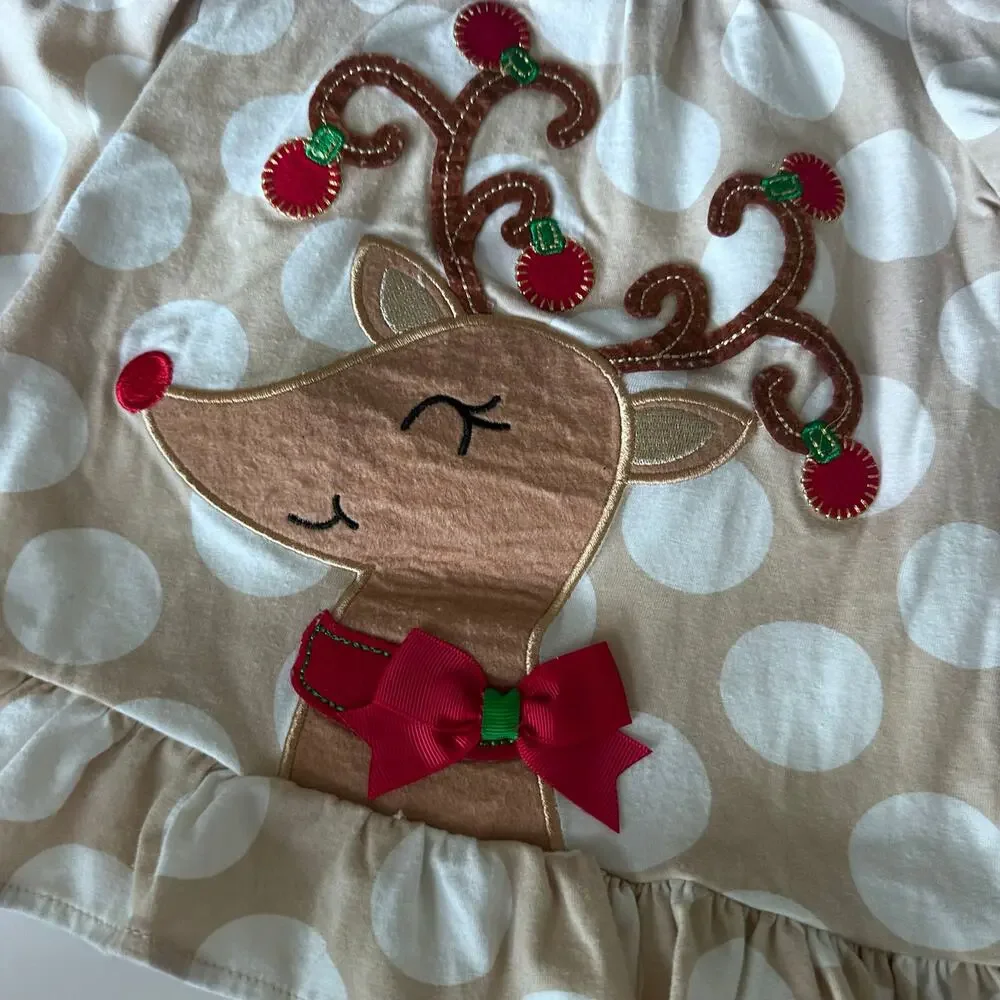 Emily Rose Brown Polkadot Reindeer Christmas Top - 2T